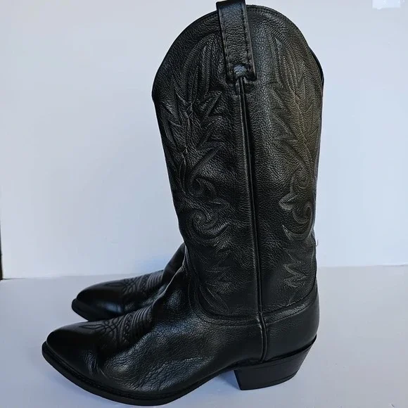 Vtg Dan Post 110 J Black Western‎ Extra Wide Cowboy Boots Mens Sz 10 EW 1705